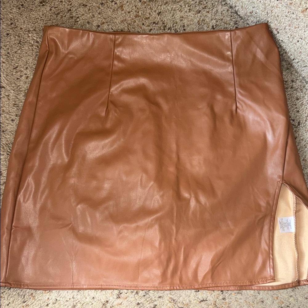 HYFVE Faux Leather Mini Skirt in Cognac Brown